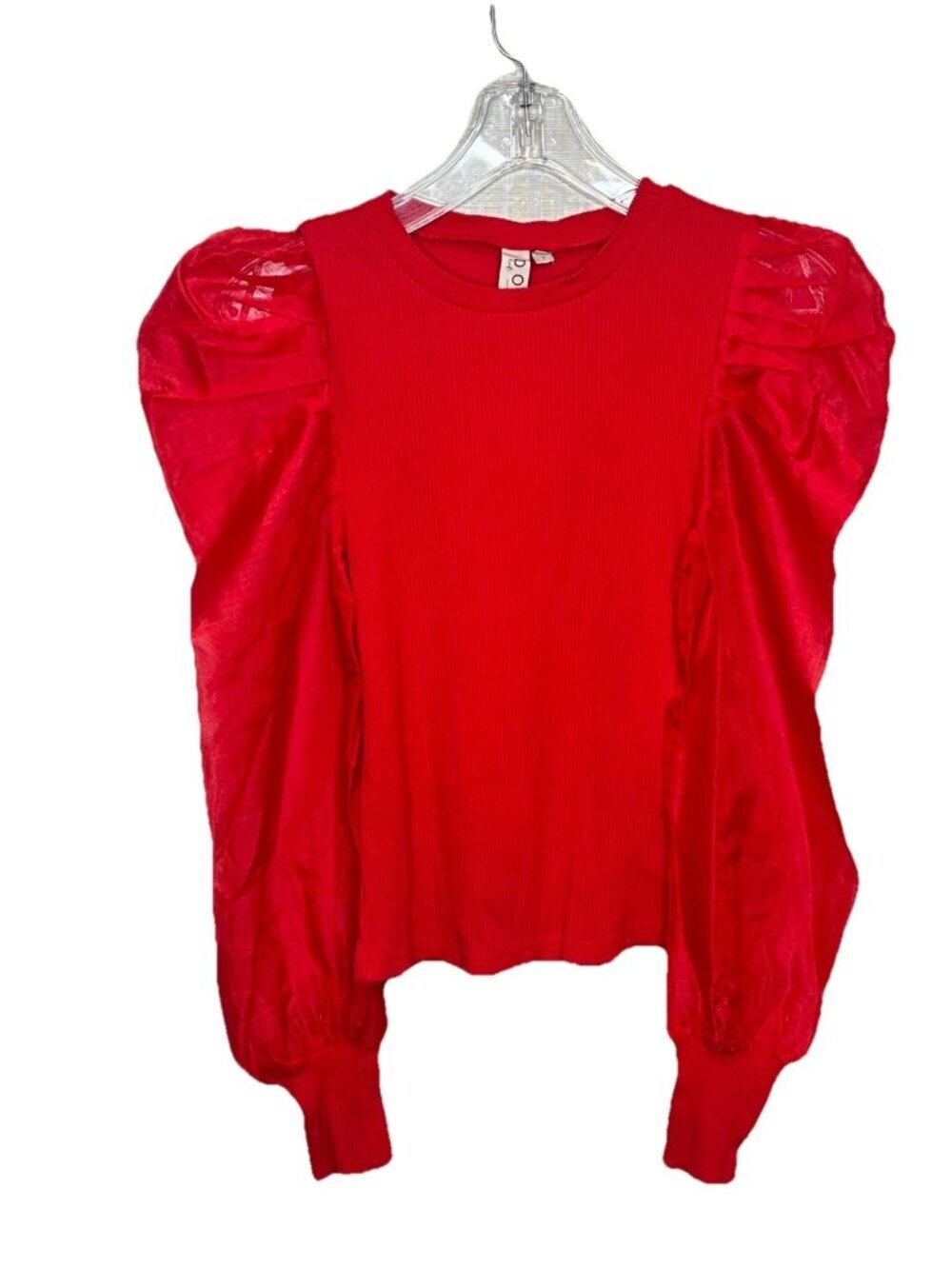 Dolan Left Coast Collection Red Ribbed Puff Sleeve Top Sheer Organza Small